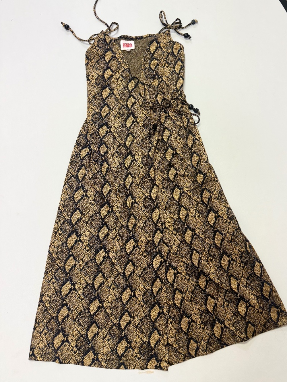 Solid & Striped Gold Black Snake Print Tie Shoulder Maxi Dress Small Boho
